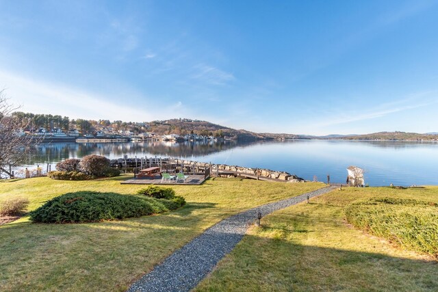 water view featuring a dock