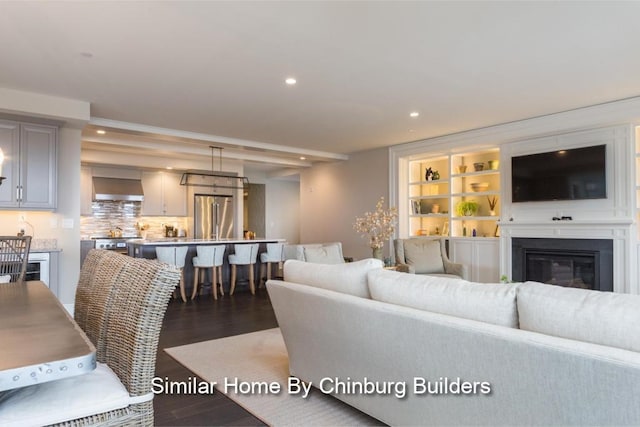 living room featuring dark hardwood / wood-style flooring