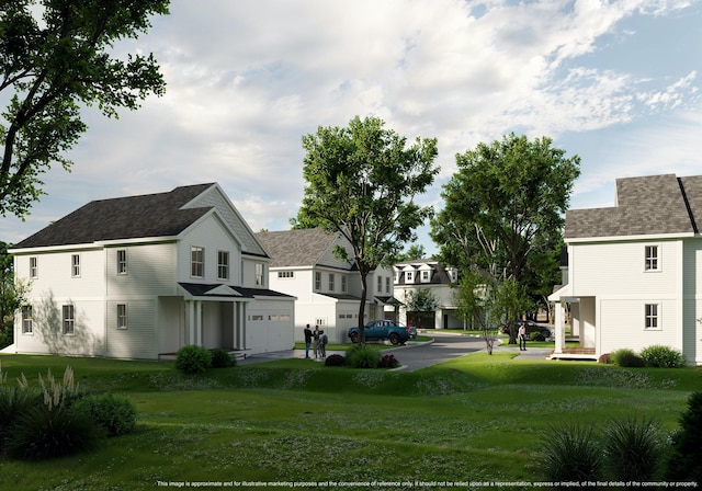 view of yard with a garage