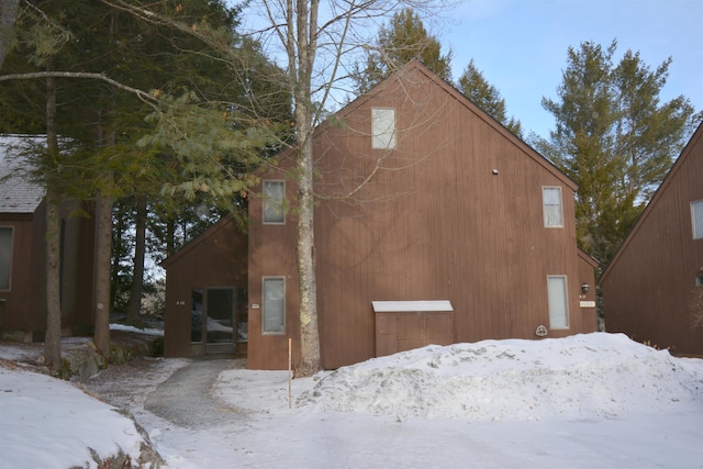 view of snow covered property