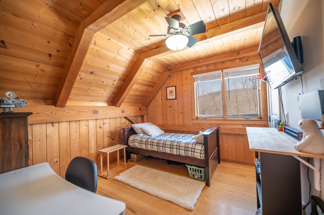 43 Upton Rd, Dover, VT 05356 - bedroom featuring wood ceiling, light wood-type flooring, and wood walls