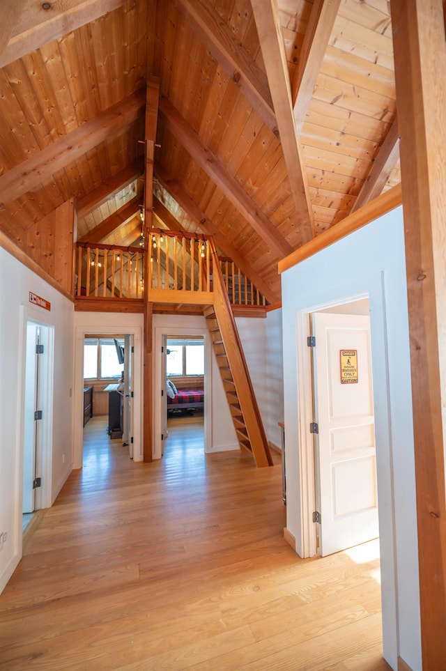 43 Upton Rd, Dover, VT 05356 - hallway featuring light wood-style floors and wood ceiling