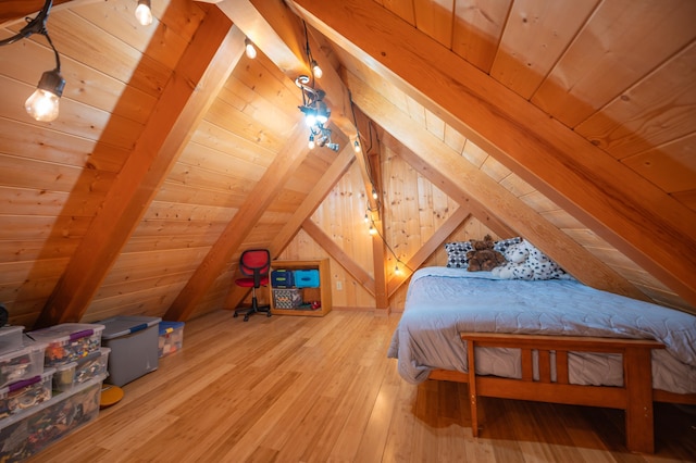 43 Upton Rd, Dover, VT 05356 - bedroom with lofted ceiling, hardwood / wood-style floors, and wooden ceiling