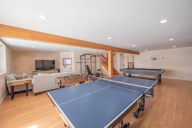 43 Upton Rd, Dover, VT 05356 - recreation room featuring recessed lighting, light wood-style flooring, and billiards