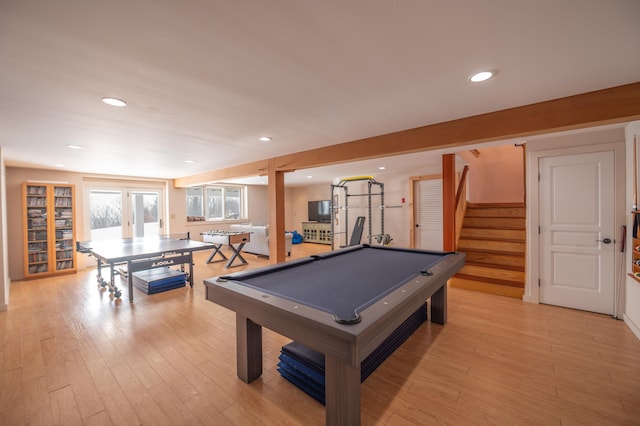 43 Upton Rd, Dover, VT 05356 - recreation room featuring billiards table, light wood-type flooring, and recessed lighting