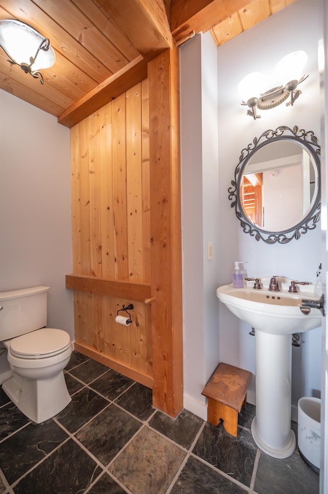 43 Upton Rd, Dover, VT 05356 - half bath featuring wood ceiling and wooden walls