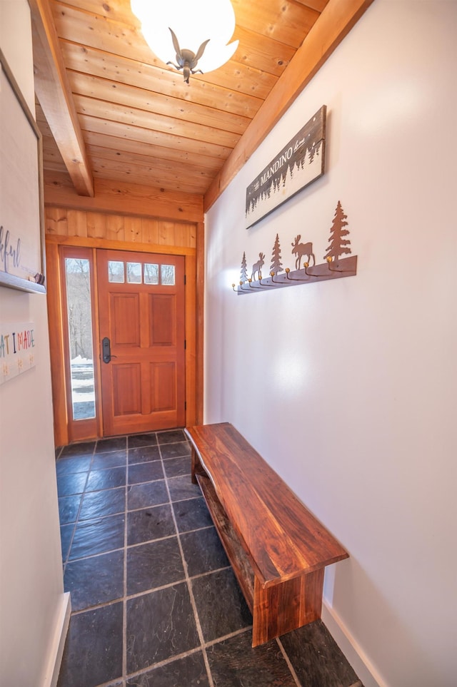 43 Upton Rd, Dover, VT 05356 - foyer with wooden ceiling and stone finish floors