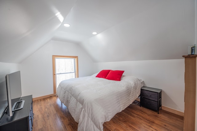 43 Upton Rd, Dover, VT 05356 - bedroom with lofted ceiling, wood finished floors, and recessed lighting