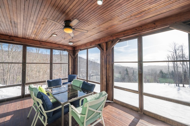 43 Upton Rd, Dover, VT 05356 - sunroom / solarium featuring ceiling fan, a mountain view, and outdoor dining space