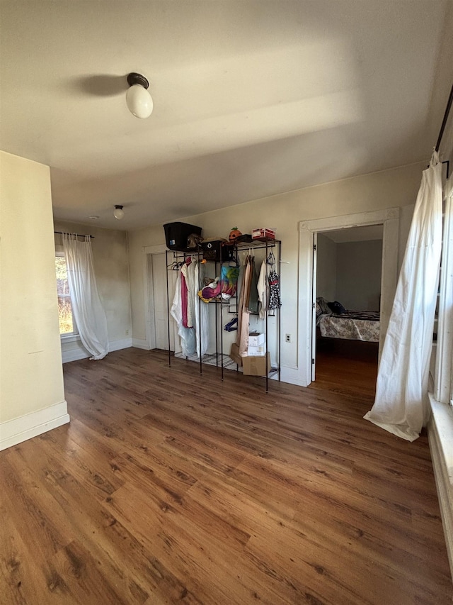 interior space with dark wood-type flooring