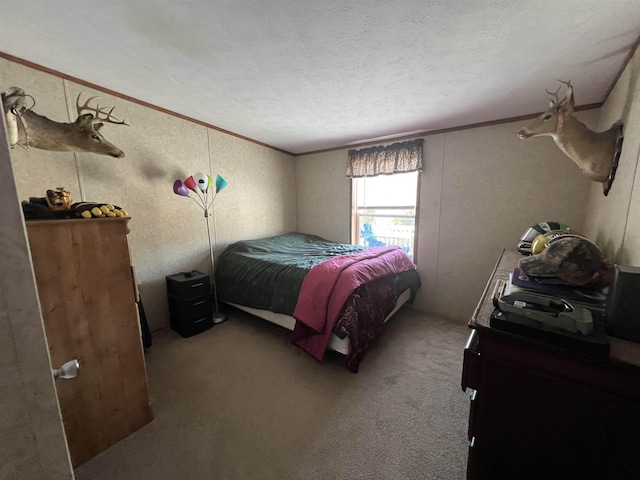 bedroom featuring carpet and a textured ceiling