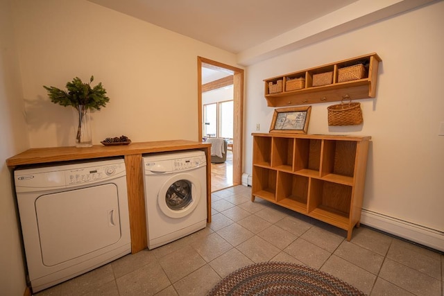 clothes washing area with washer and clothes dryer