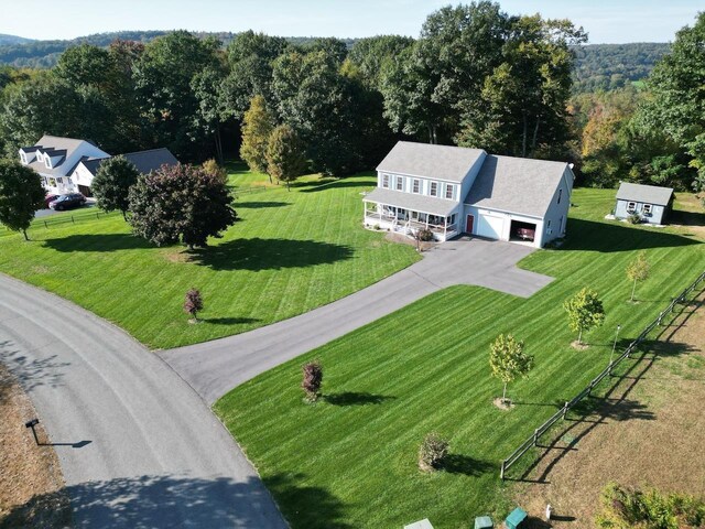 drone / aerial view with a forest view