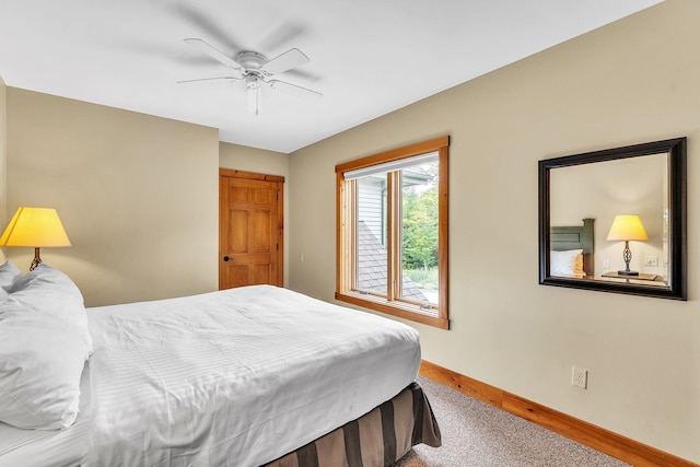 bedroom with carpet flooring and ceiling fan