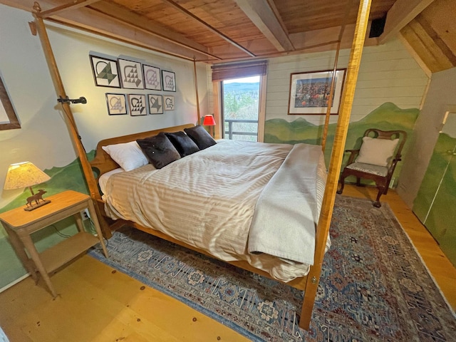 bedroom with wooden ceiling