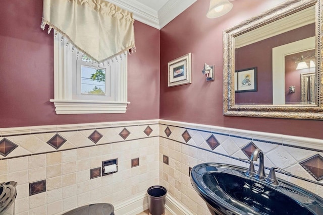 bathroom with sink and crown molding