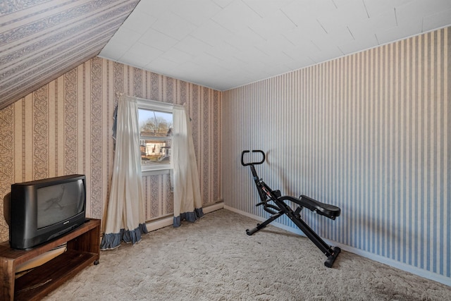 exercise room with carpet flooring