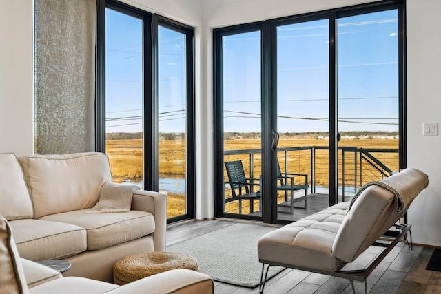 sunroom with a rural view