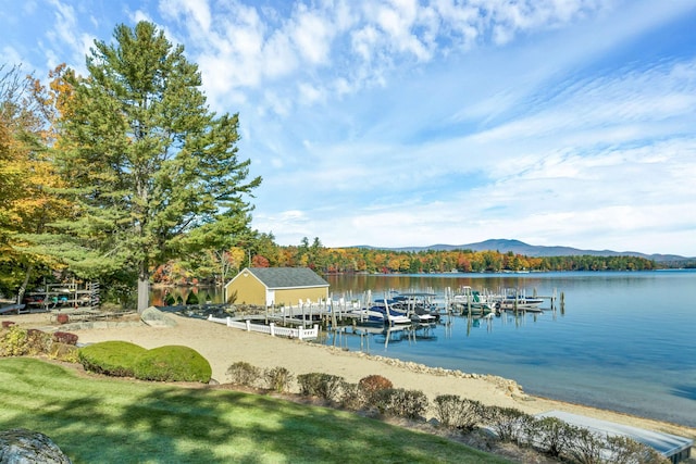 dock area with a water and mountain view