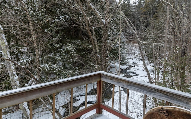 view of snow covered deck