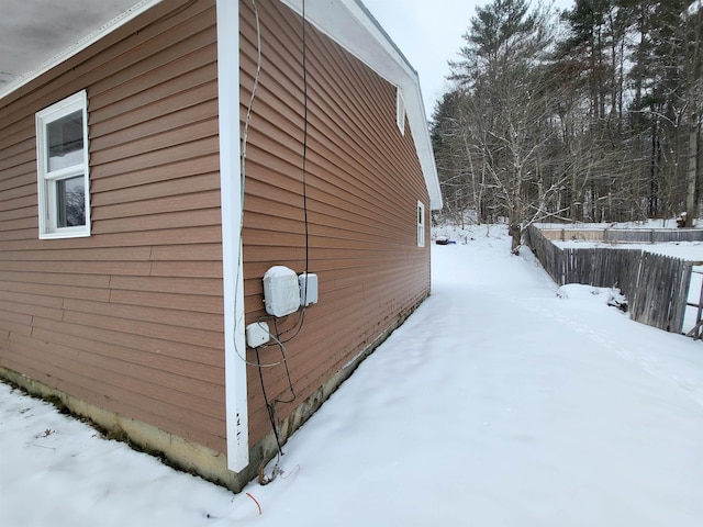 view of snow covered exterior