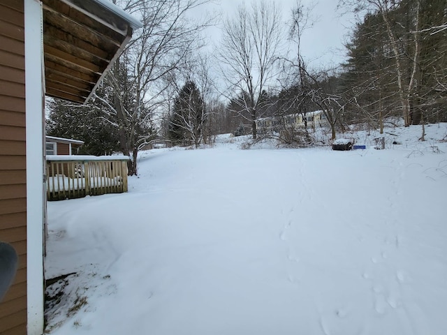 view of yard covered in snow