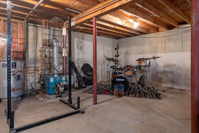 basement featuring gas water heater