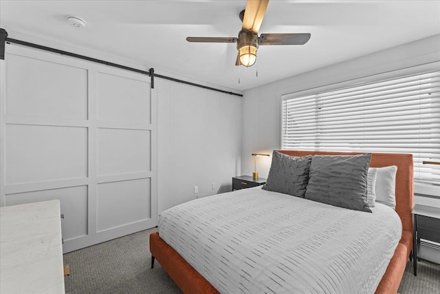 bedroom featuring carpet flooring and ceiling fan