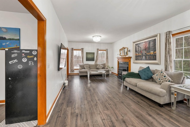 living room featuring dark hardwood / wood-style floors