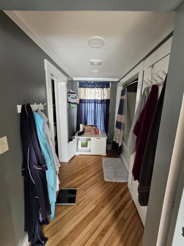 mudroom with hardwood / wood-style floors