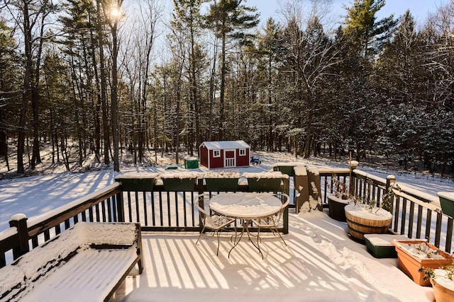 deck with a storage shed