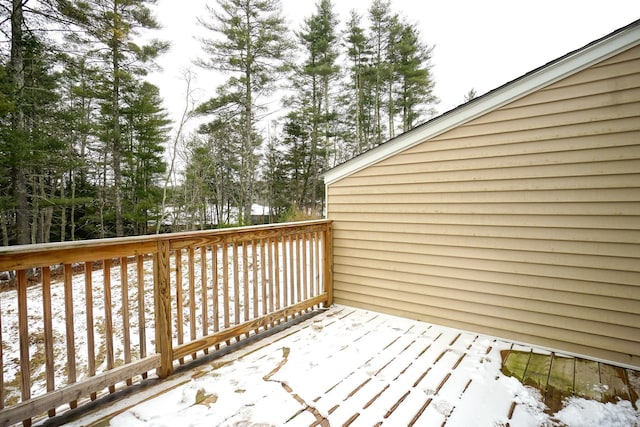 view of snow covered deck