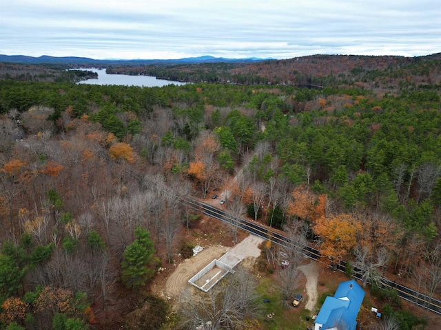 birds eye view of property with a water and mountain view