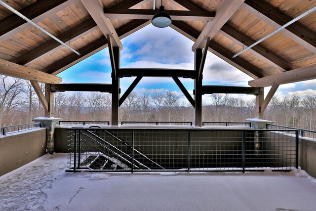 view of snow covered patio