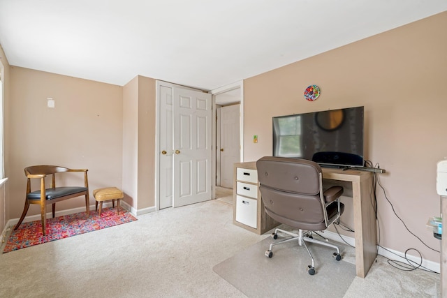 view of carpeted home office