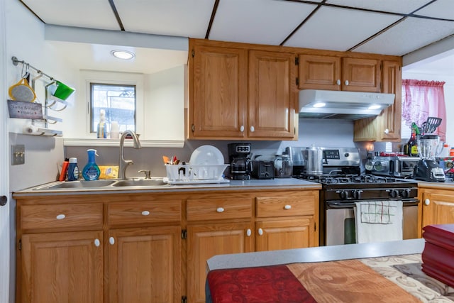 kitchen with stainless steel range with gas stovetop and sink