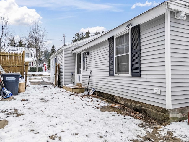 view of snow covered exterior