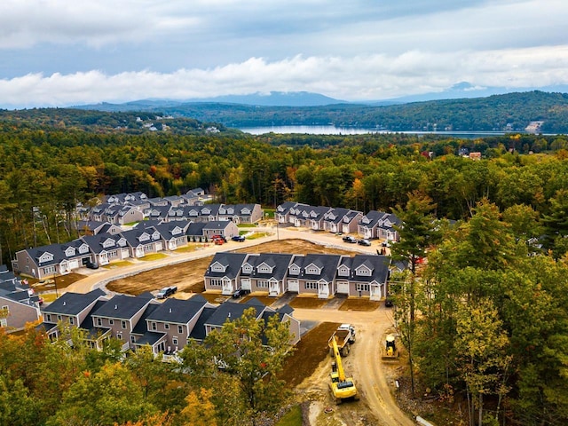 birds eye view of property featuring a water and mountain view