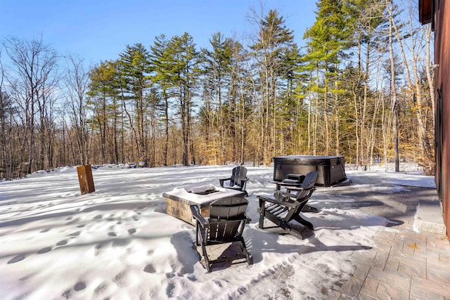 exterior space featuring a hot tub