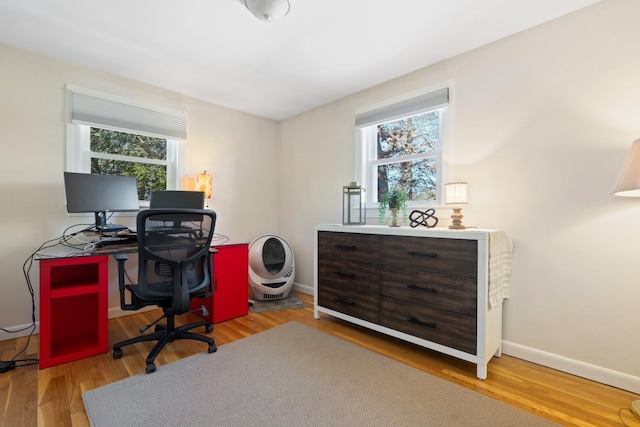 office with hardwood / wood-style floors and a wealth of natural light