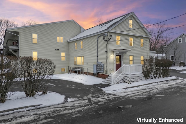 view of snow covered property