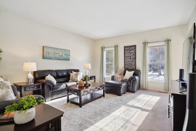 living room with light colored carpet