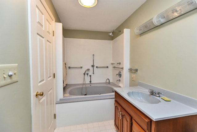 bathroom with vanity and tile patterned flooring