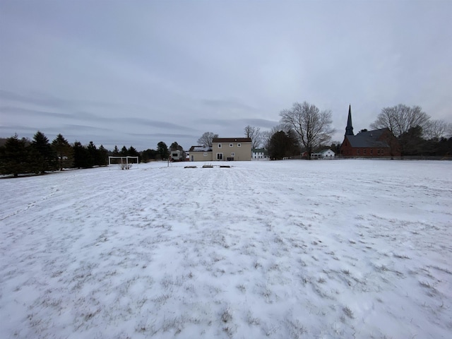 view of yard layered in snow