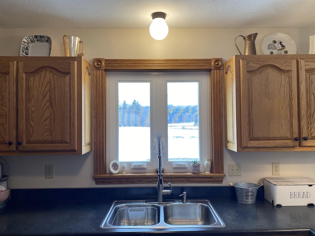 kitchen featuring a textured ceiling and sink