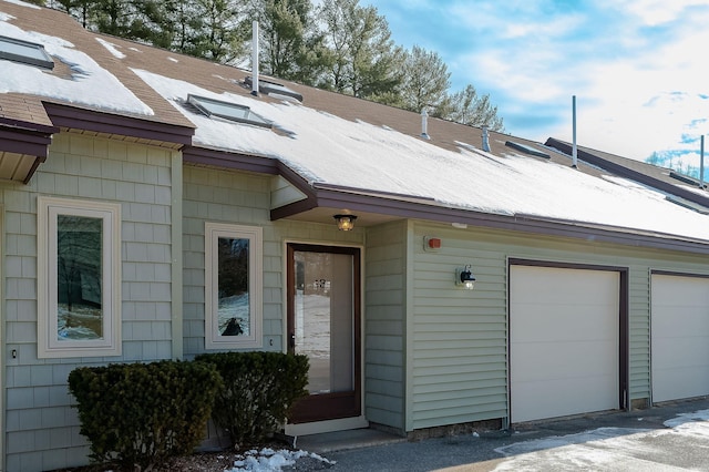 exterior space with a garage