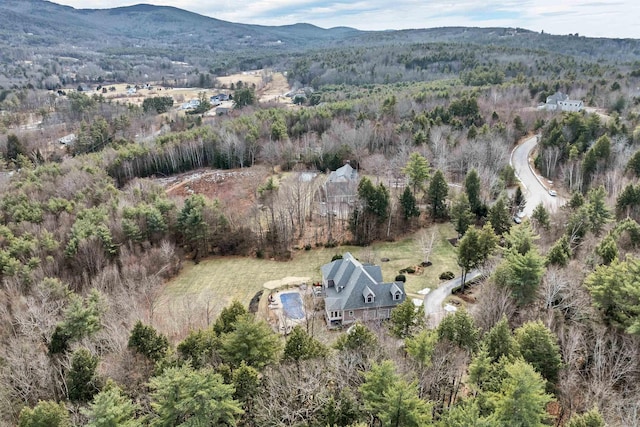 birds eye view of property featuring a mountain view