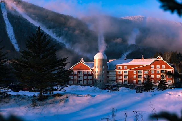 view of snow covered property