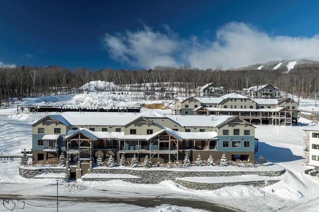 view of snow covered property