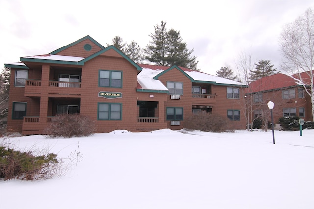 view of snow covered building